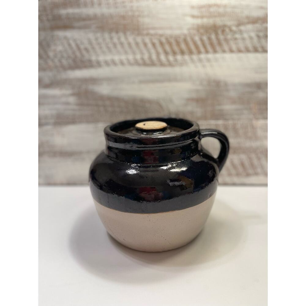 Vintage Primitive Number 3 Bean Pot/Crock One Handle with Lid